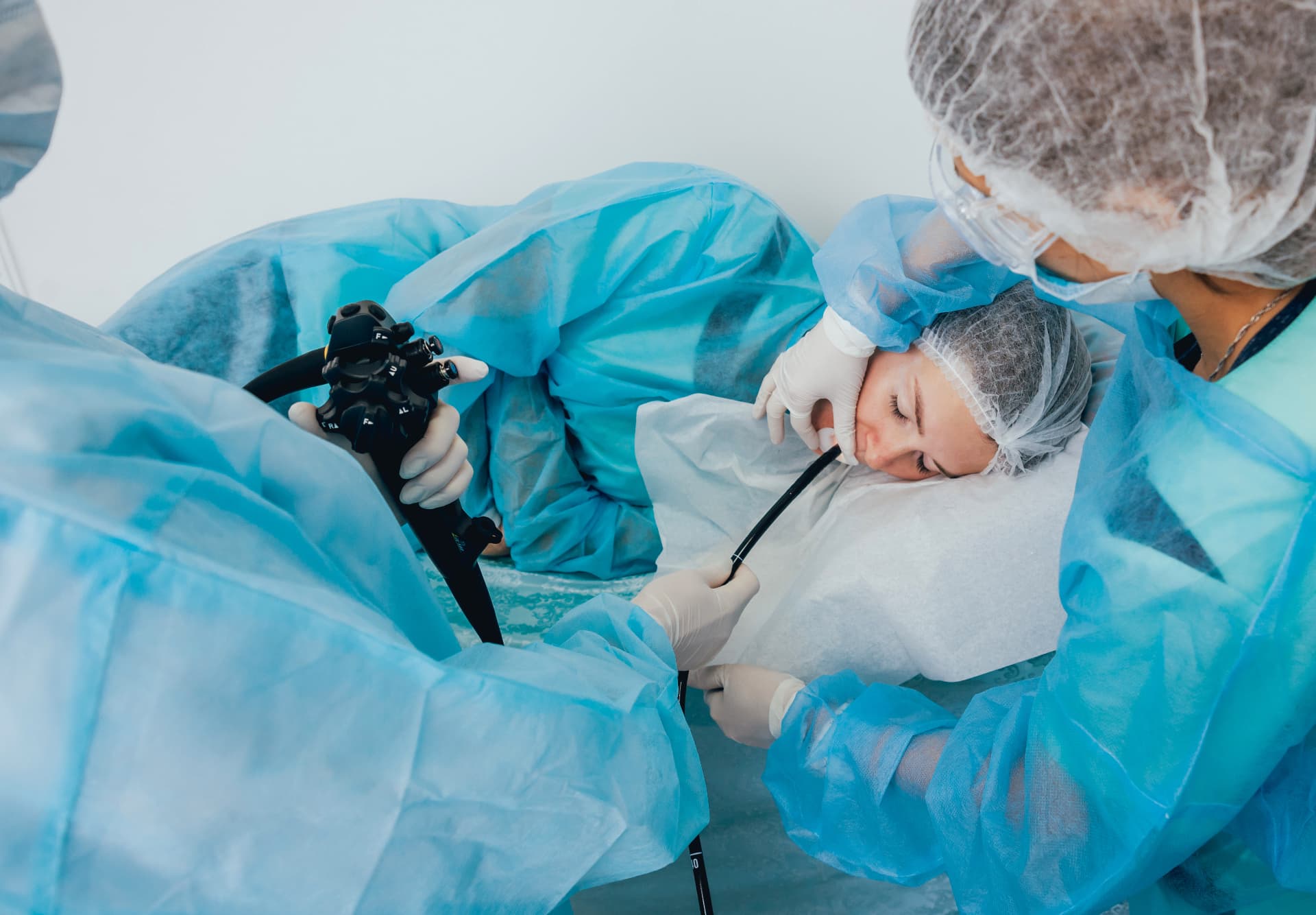Gastroscopy procedure being performed on patient